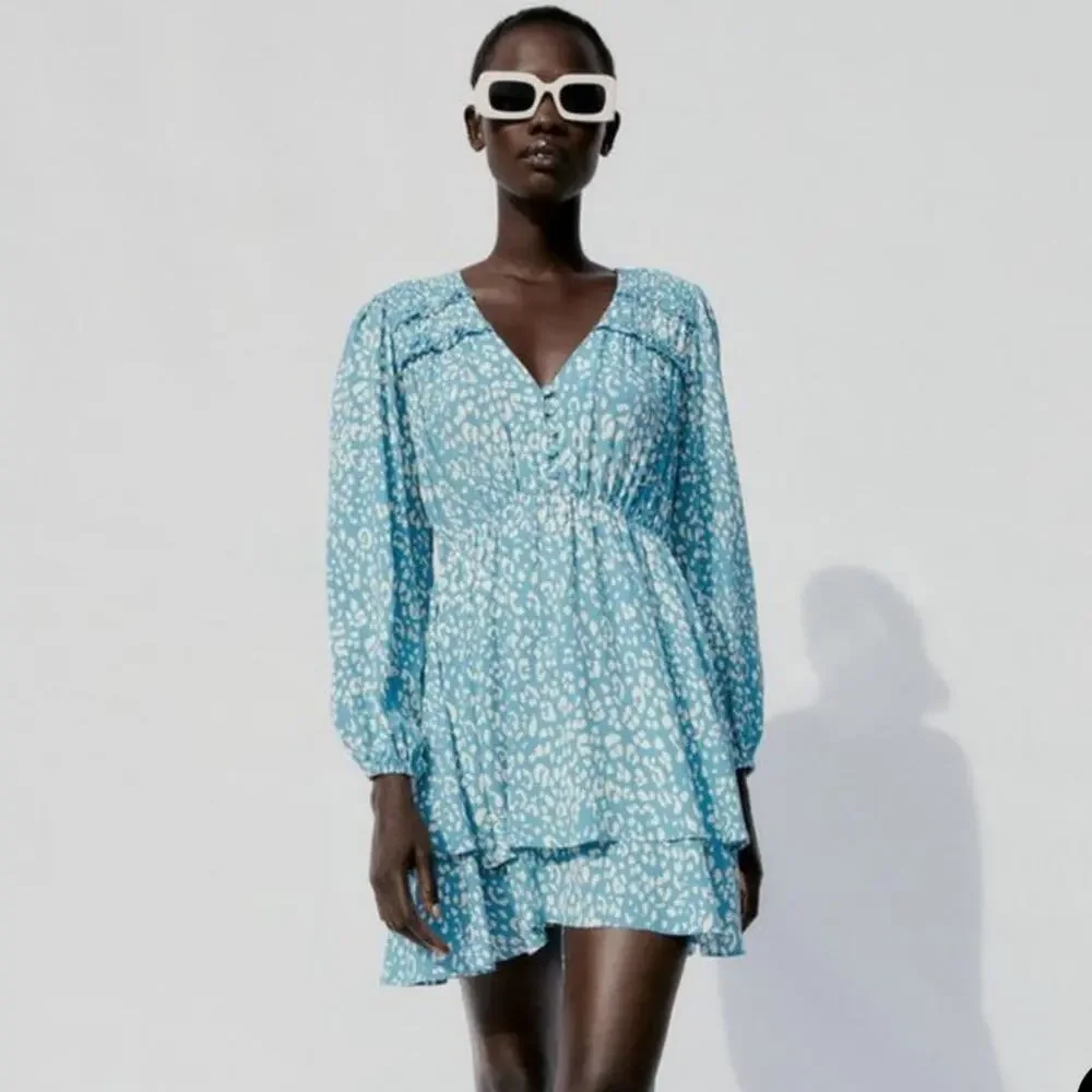 NWT Zara Animal print short dress blue medium